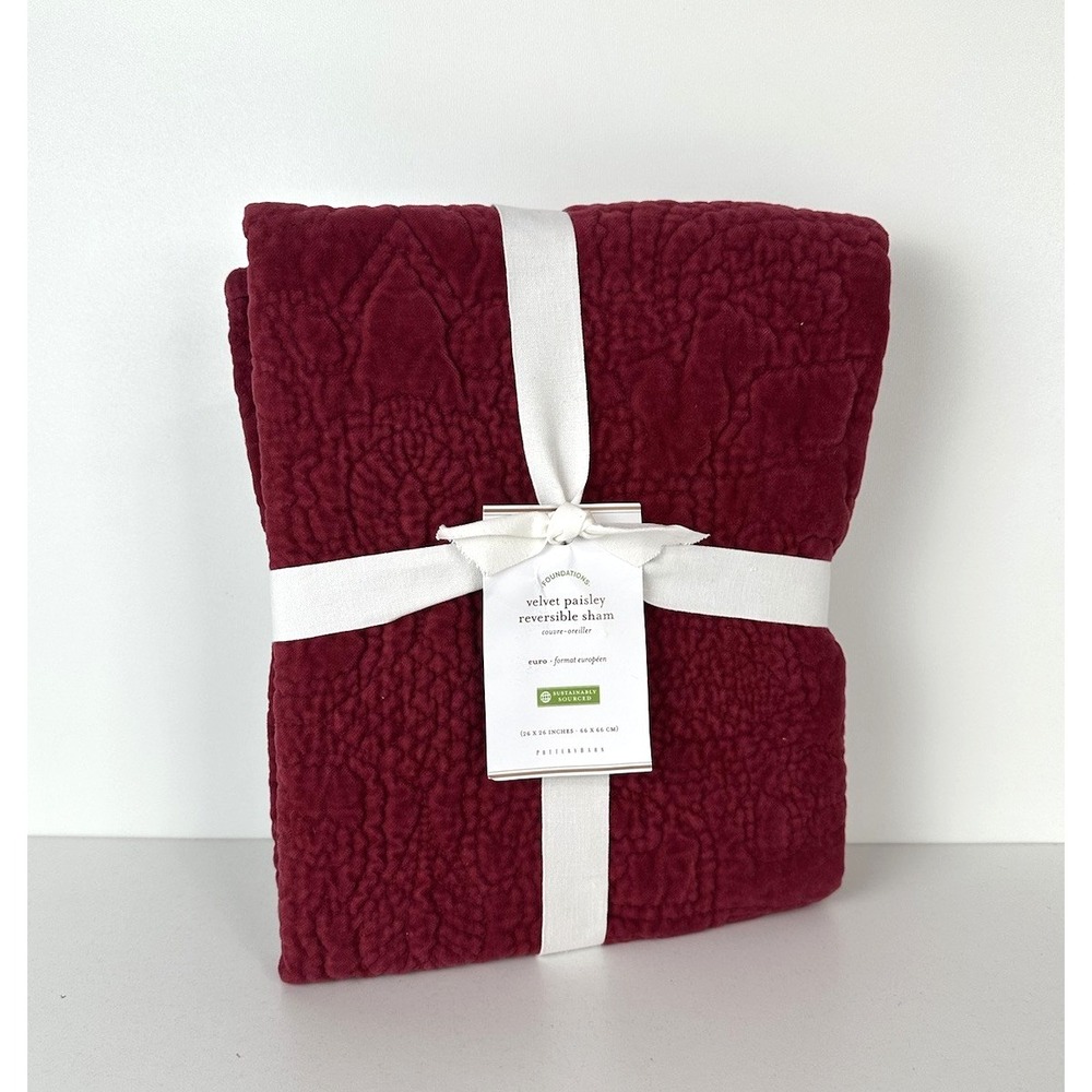 Pottery Barn Velvet Paisley Reversible Euro Sham Ruby Red 26 X 26 New With Tags